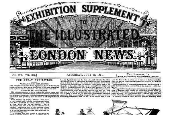 Newspaper from 1851, titled Exhibition Supplement to the Illustrated London News