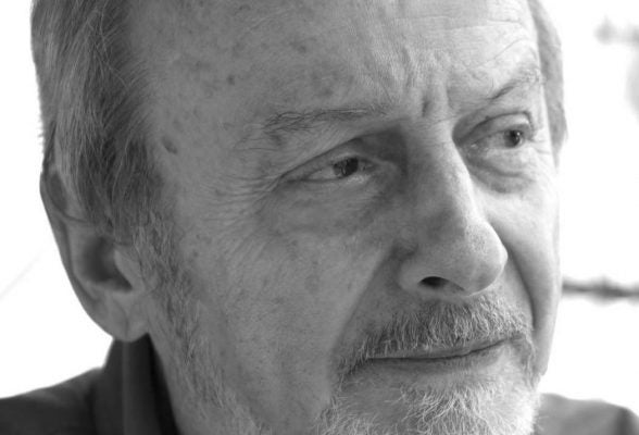 Close-up of E.L. Doctorow in black and white