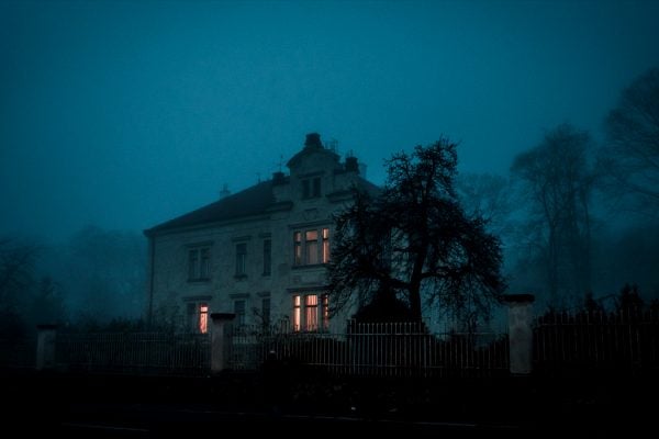 creepy old house at night