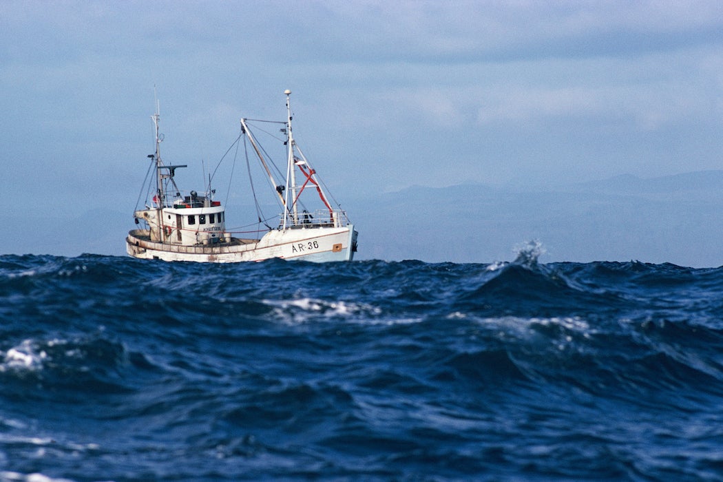 Fishing boat in high seas