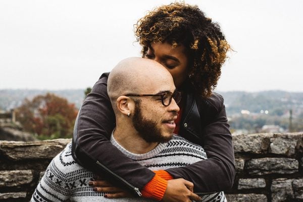 A couple embracing