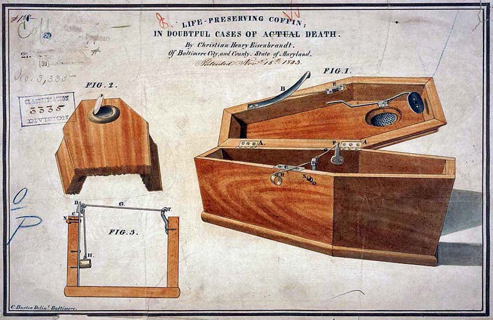 Life preserving coffin in doubtful cases of actual death by C. H. Eseinbrandt