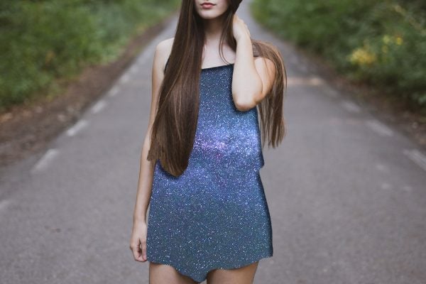 A woman wearing a non-existent dress