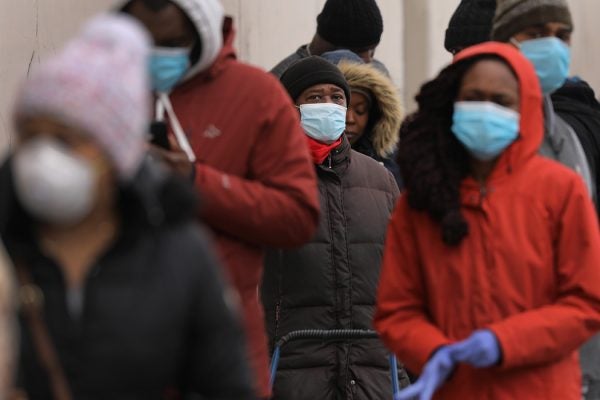 People wait in line to enter a supermarket which has limited the number of shoppers due to the coronavirus on April 10, 2020 in Brooklyn, NY