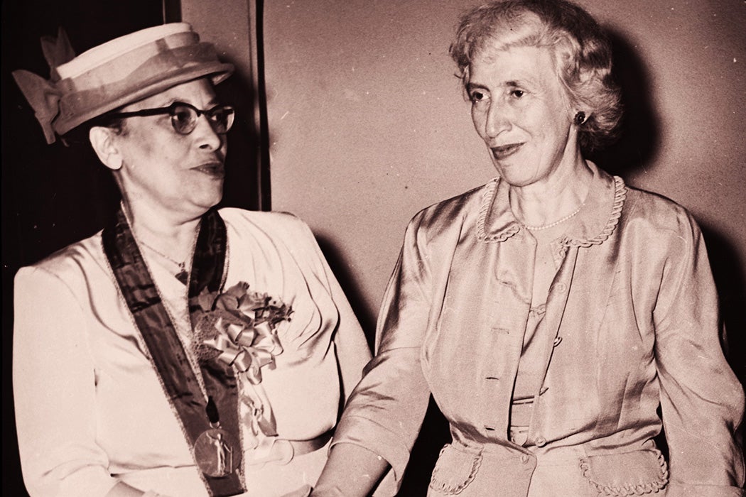 Lillian Smith, noted author and lecturer, congratulating Mrs. Mabel Keaton Staupers, winner of the 36th Springarn medal, for outstanding work in the integration of African American nurses into the American nursing profession