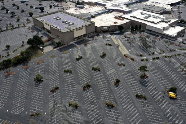 The parking lot at Hilltop Mall sits empty on March 17, 2020 in Richmond, California.