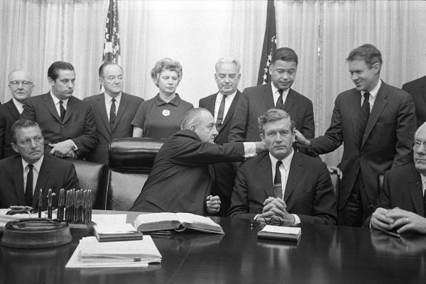 President Lyndon Baines Johnson with some members of the Kerner Commission in the Cabinet Room of the White House, Washington, D.C., 1967