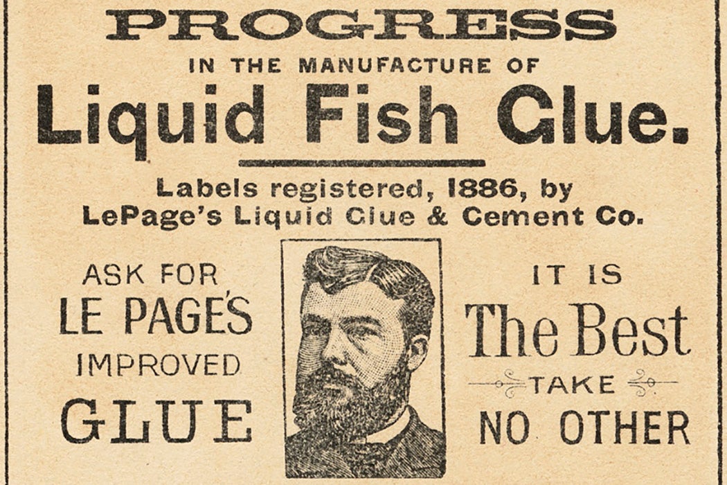 A 19th century advertisement for fish glue