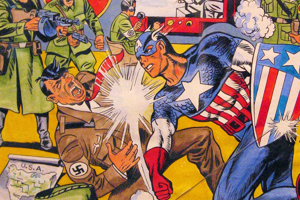 Captain America punching a Nazi