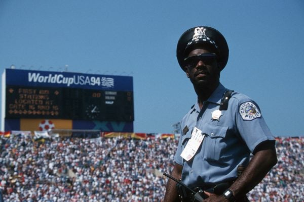 A policeman is seen during the World Cup match between Germany and Bolivia on June 17, 1994 in Chicago