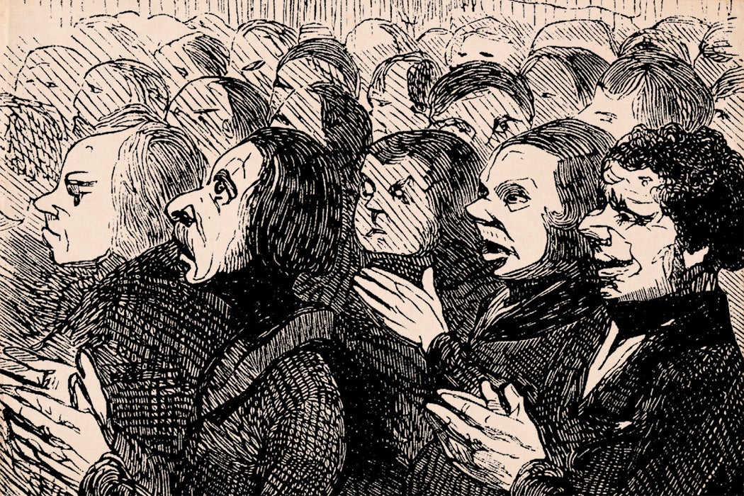 An illustration of claqueurs from an 1853 issue of Harper's Magazine