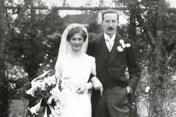 Photograph: Miss Beryl Goode, the well-known golfer, at her wedding to Mr W. J. G. Purnell, July 1913. 

Source: Getty