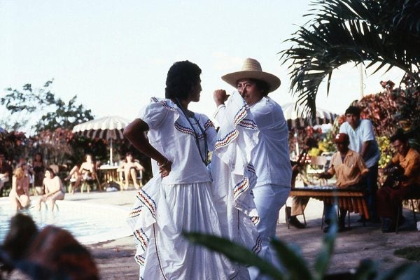 Photograph: Two people dancing, photographed by David Schwartz, Albright College. Part of Albright College's Nicaragua Revolution: David Schwartz Collection

Source: https://www-jstor-org.bibliotheek.ehb.be/stable/community.20472290