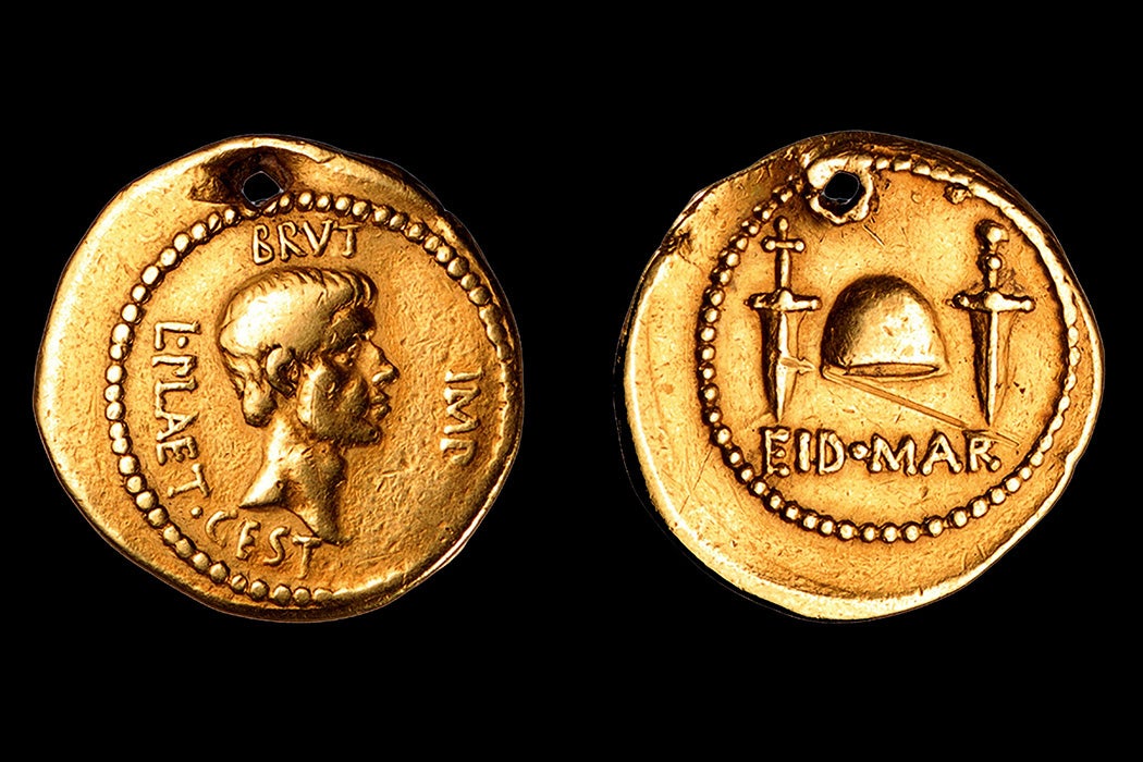 A gold coin commemorating the assassination of Julius Caesar