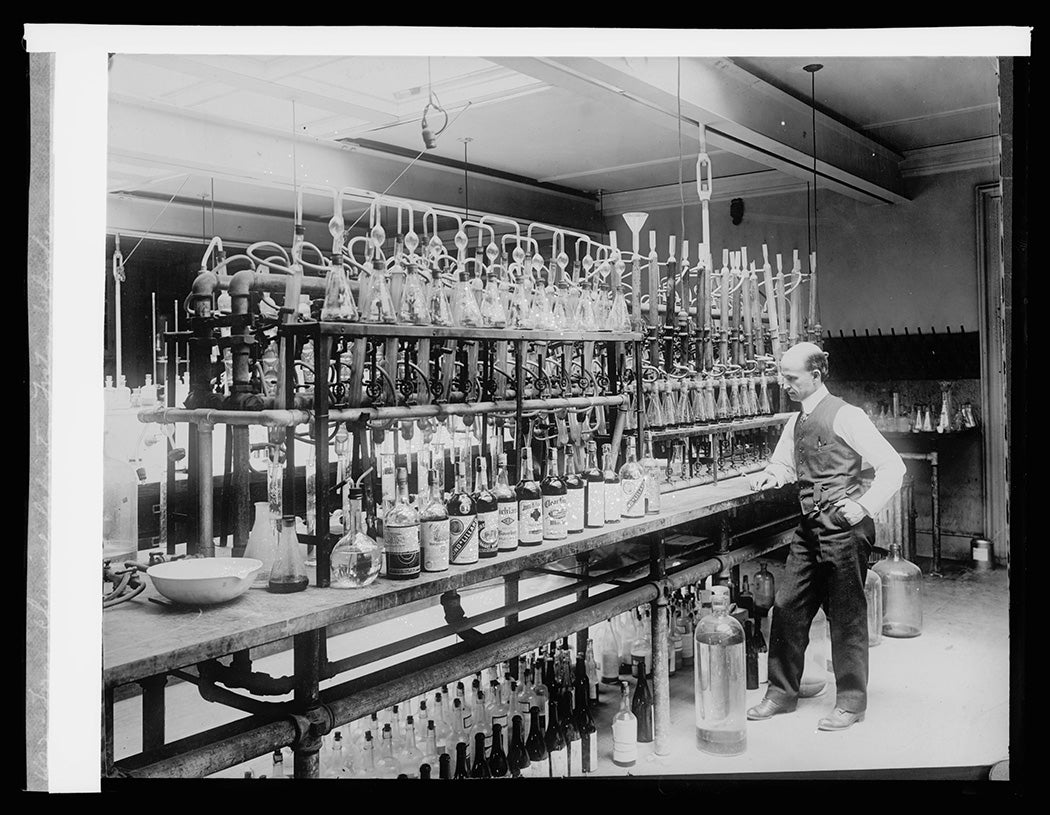 Chemical Laborator testing whiskey, 1914