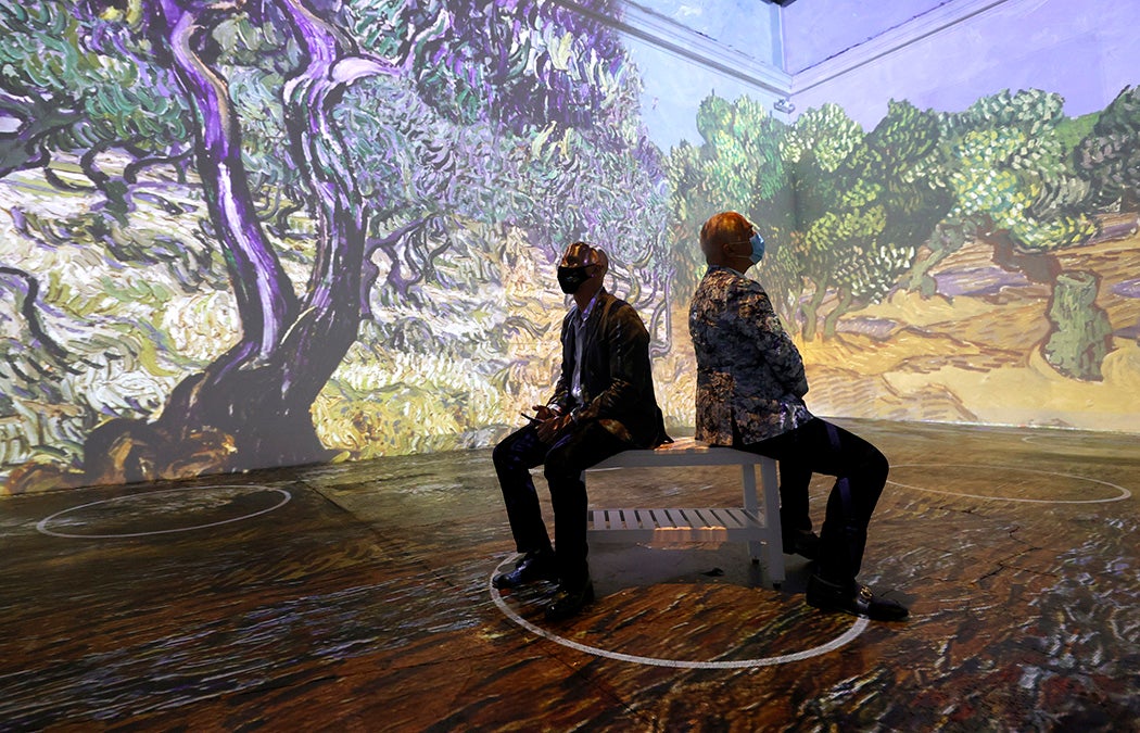 Guests view the Immersive Van Gogh Exhibit during a media preview at SVN West on March 16, 2021 in San Francisco, California.