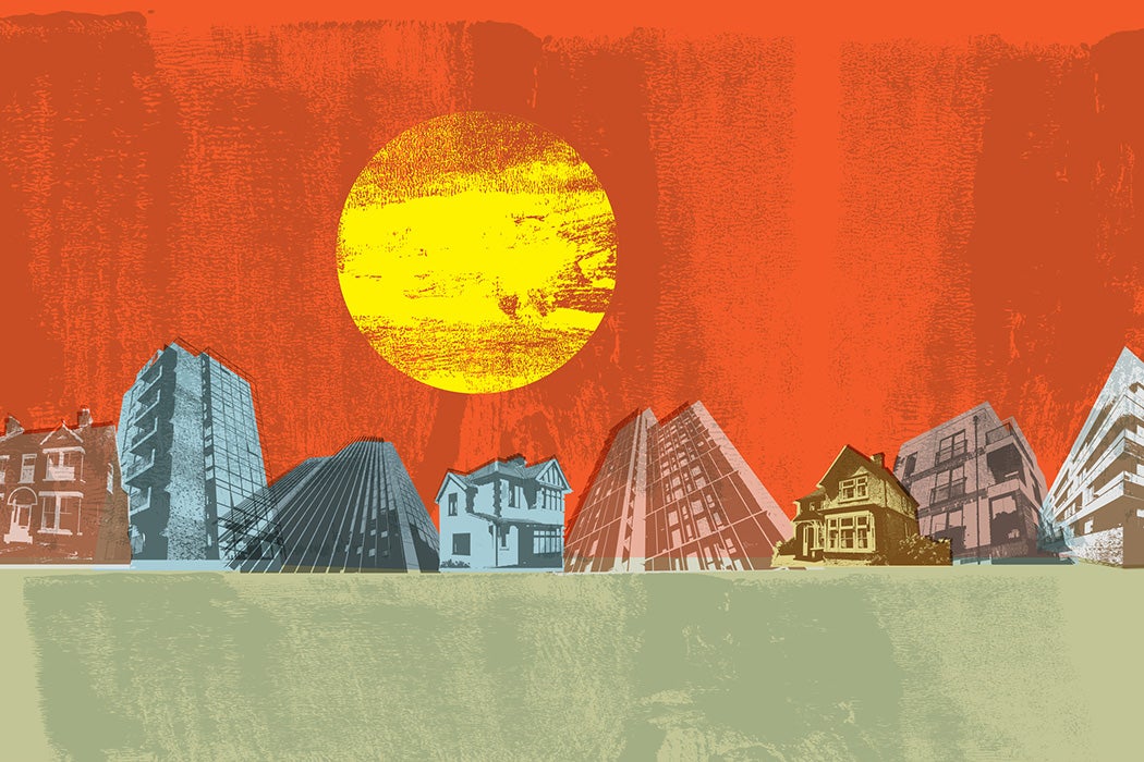 Posterised, Pop art, Grunge effect City Skyline, Buildings, urban, climate change