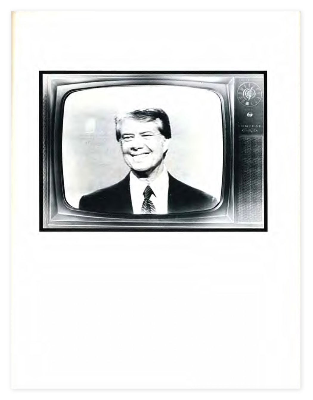 An image of Jimmy Carter on a television set