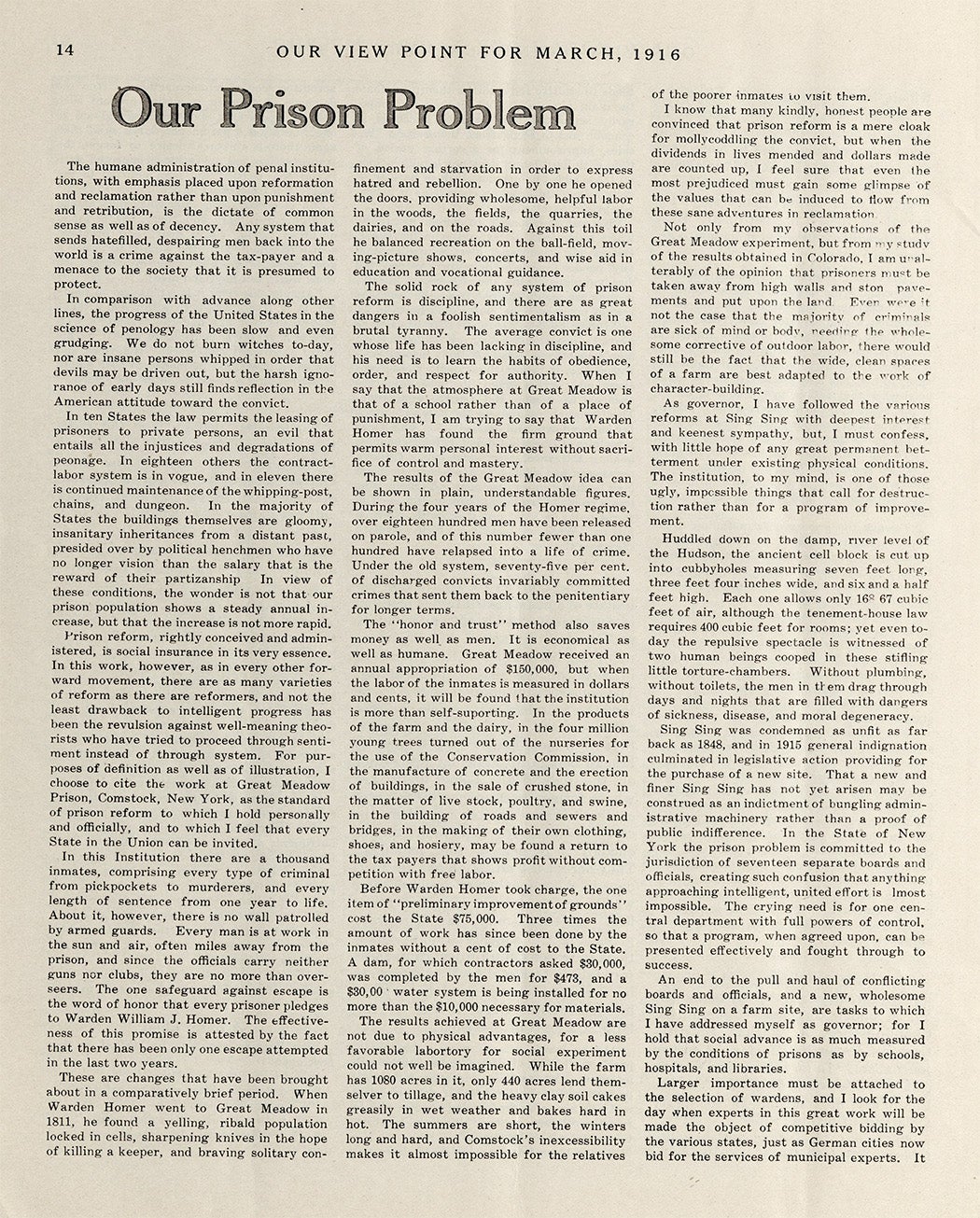 From Volume 3, Issue 6 of Our View Point, 1916