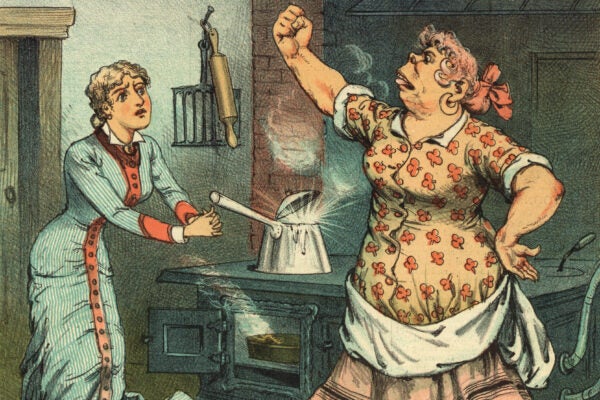 A cartoon illustration of Brigid in Puck, 1883