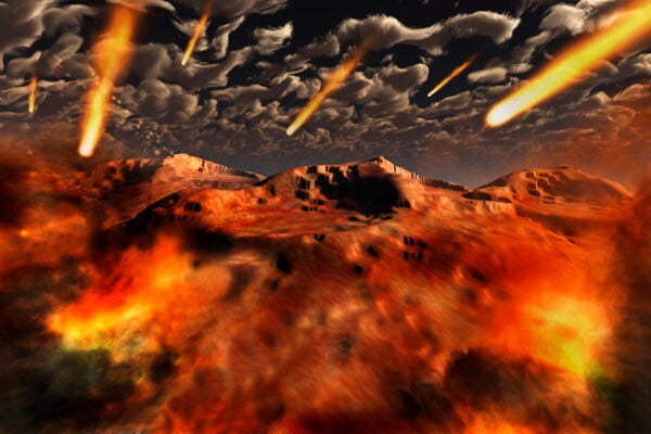 Illustration of a time when the Earth was being formed, known as the Hadean Period.