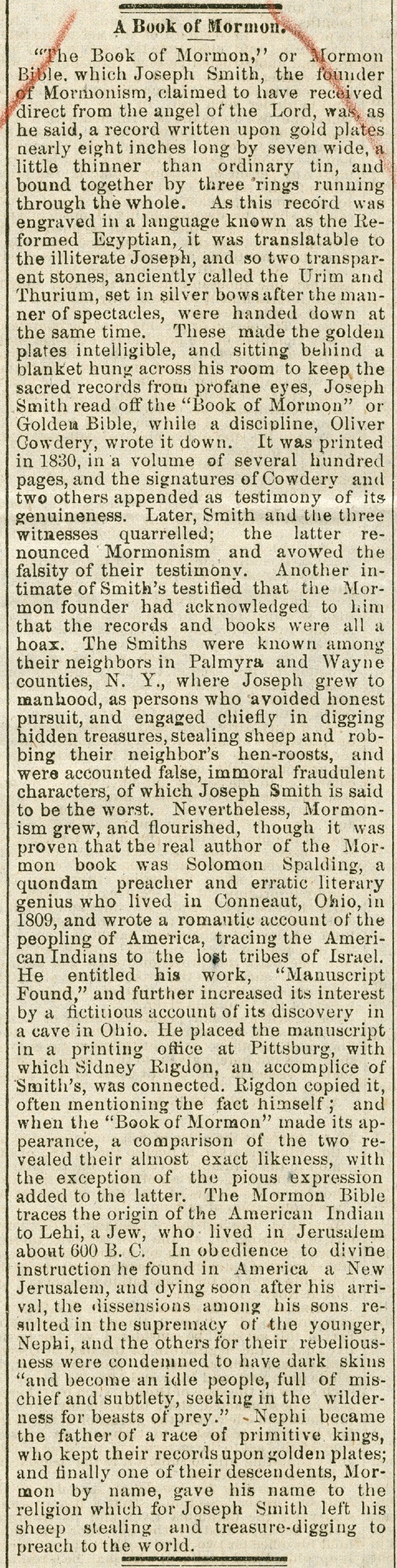 A description of the discovery and translation of the Book of Mormon.