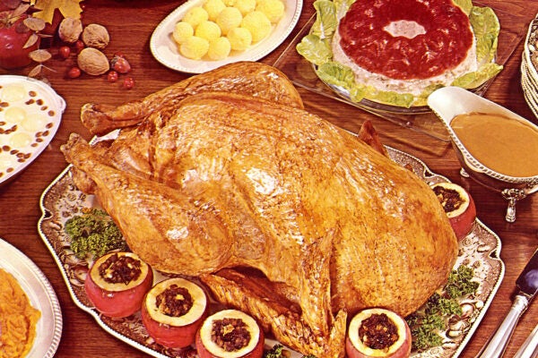 A vintage photograph of a Turkey Dinner