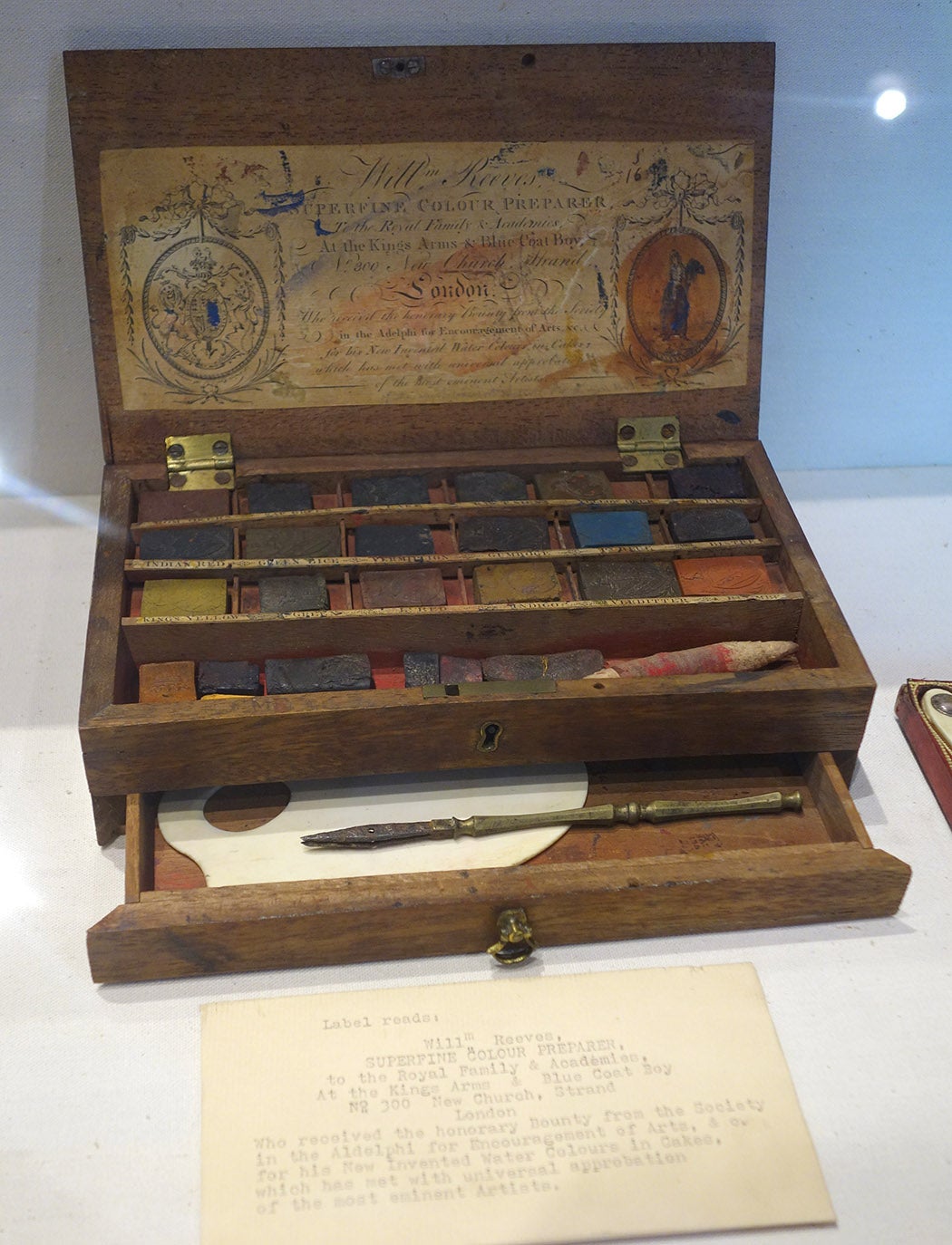 Watercolor Cakes by William Reeves, London. Exhibited at the Joseph Allen Skinner Museum, South Hadley, Massachusetts, USA.