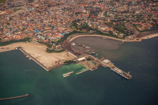 Aerial view of Malabo´s harbour, Malabo´s Island, Equatorial Guinea