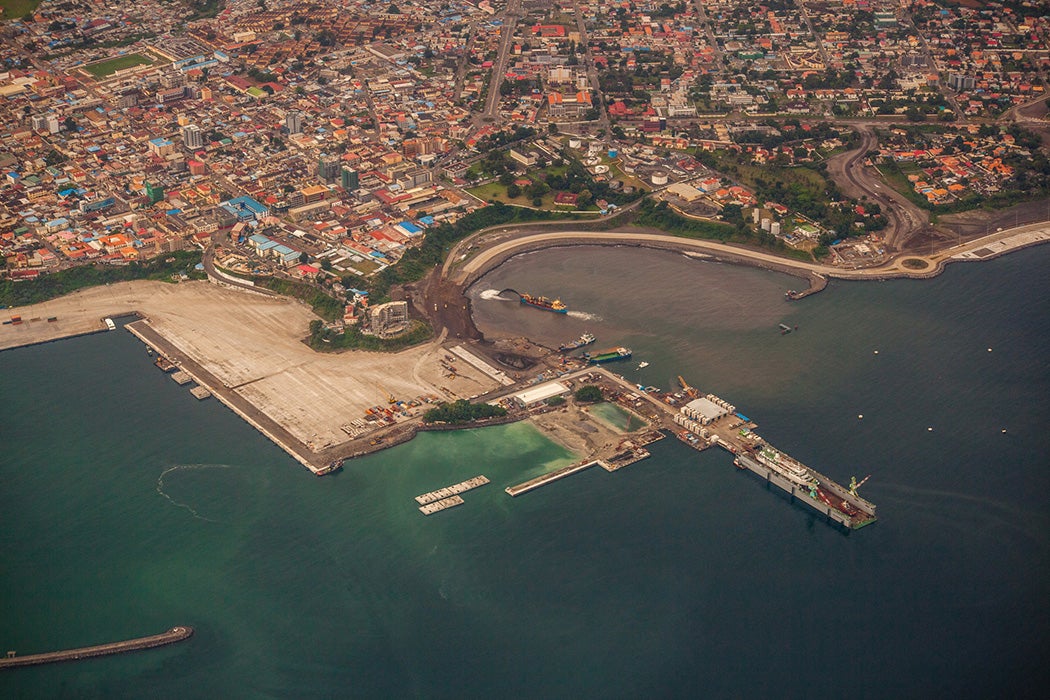 Aerial view of Malabo´s harbour, Malabo´s Island, Equatorial Guinea
