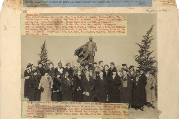 Attendees of the joint meeting of the ASWPL and African American members of the Commission on Interracial Cooperation at Tuskegee Institute, 1938