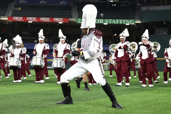 Members of the Texas Southern University marching band perform following the HBCU Swingman Classic at Globe Life Field on July 12, 2024 in Arlington, Texas.