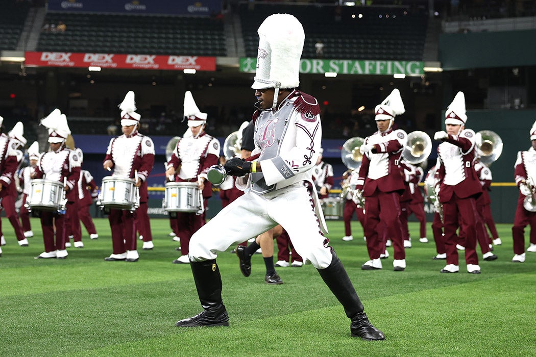Members of the Texas Southern University marching band perform following the HBCU Swingman Classic at Globe Life Field on July 12, 2024 in Arlington, Texas.