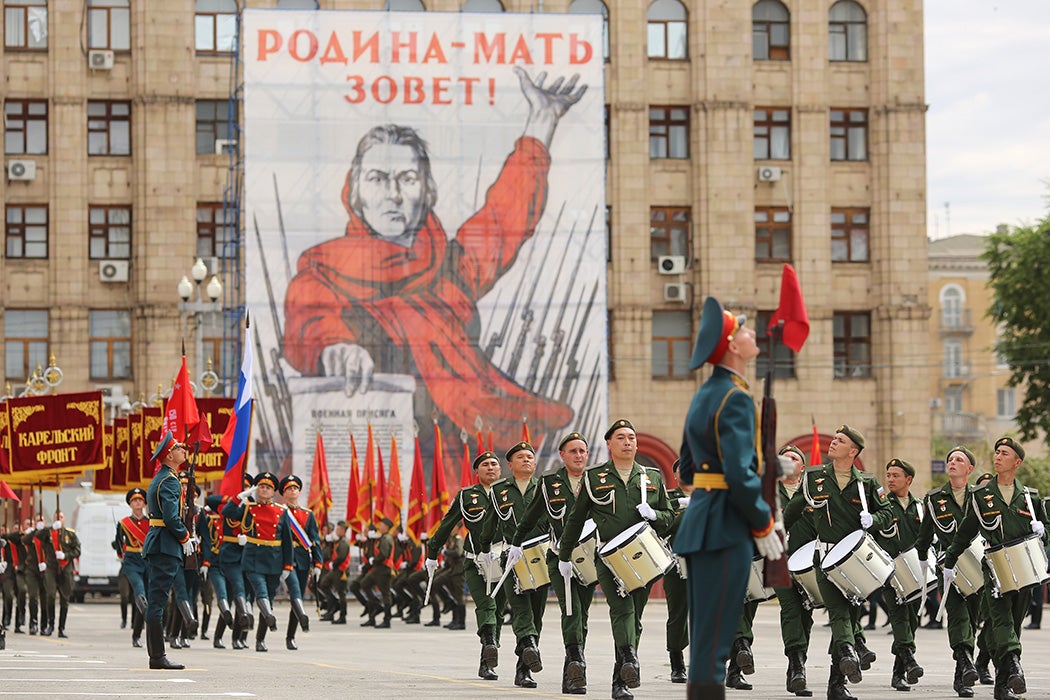 Military formations during a Victory Day military parade, marking the 75th anniversary of the victory in World War II, on June 24, 2020 in Volgograd, Russia.
