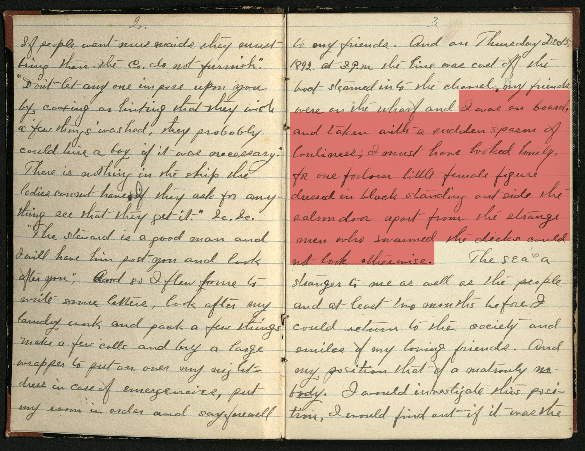 A page from Ella Sheldon's diary