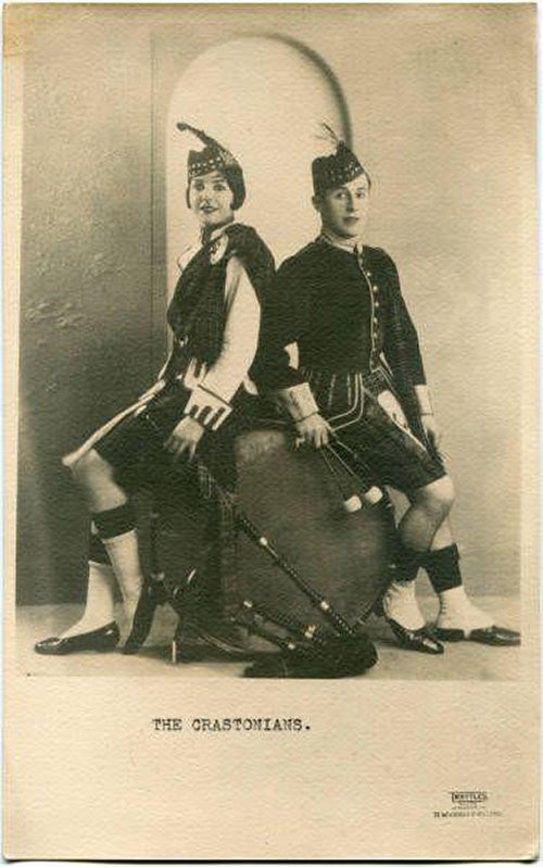 Publicity photographic print of Louise Craston and brother Joe in Scottish military uniform.