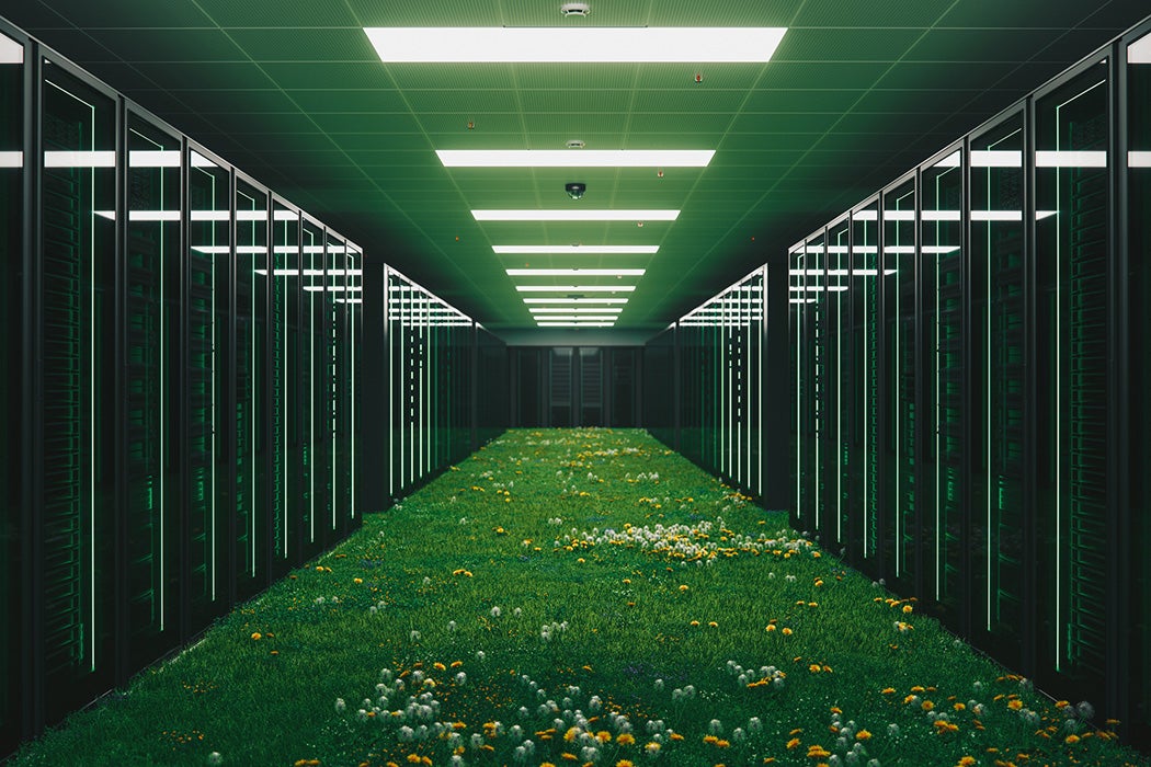 Conceptual image of green server room.