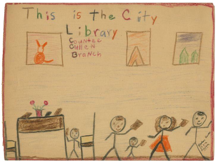 Children's art of the city library, Countee Cullen Branch. It is drawn by Barbara Gowan and sent to Augusta Baker.