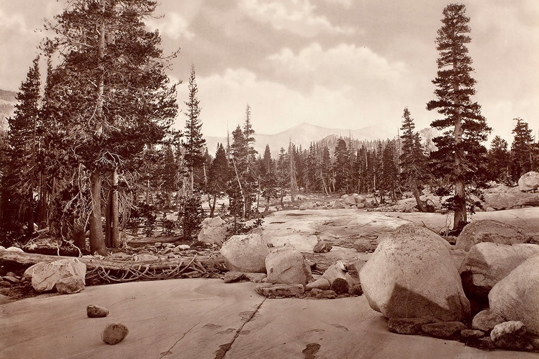 An ancient glacier channel at Lake Tenaya in Yosemite National Park, 1872